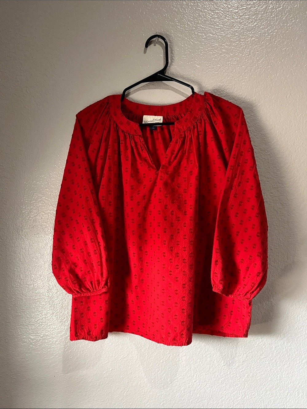 Universal Thread Red Peasant Top with Tiny Print Sz S Boho cottage Core